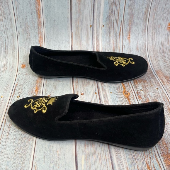 Aerosoles Black Velvet Betunia Smoking Slipper Loafer Gold Crown Embroidery 5.5 - Picture 5 of 8